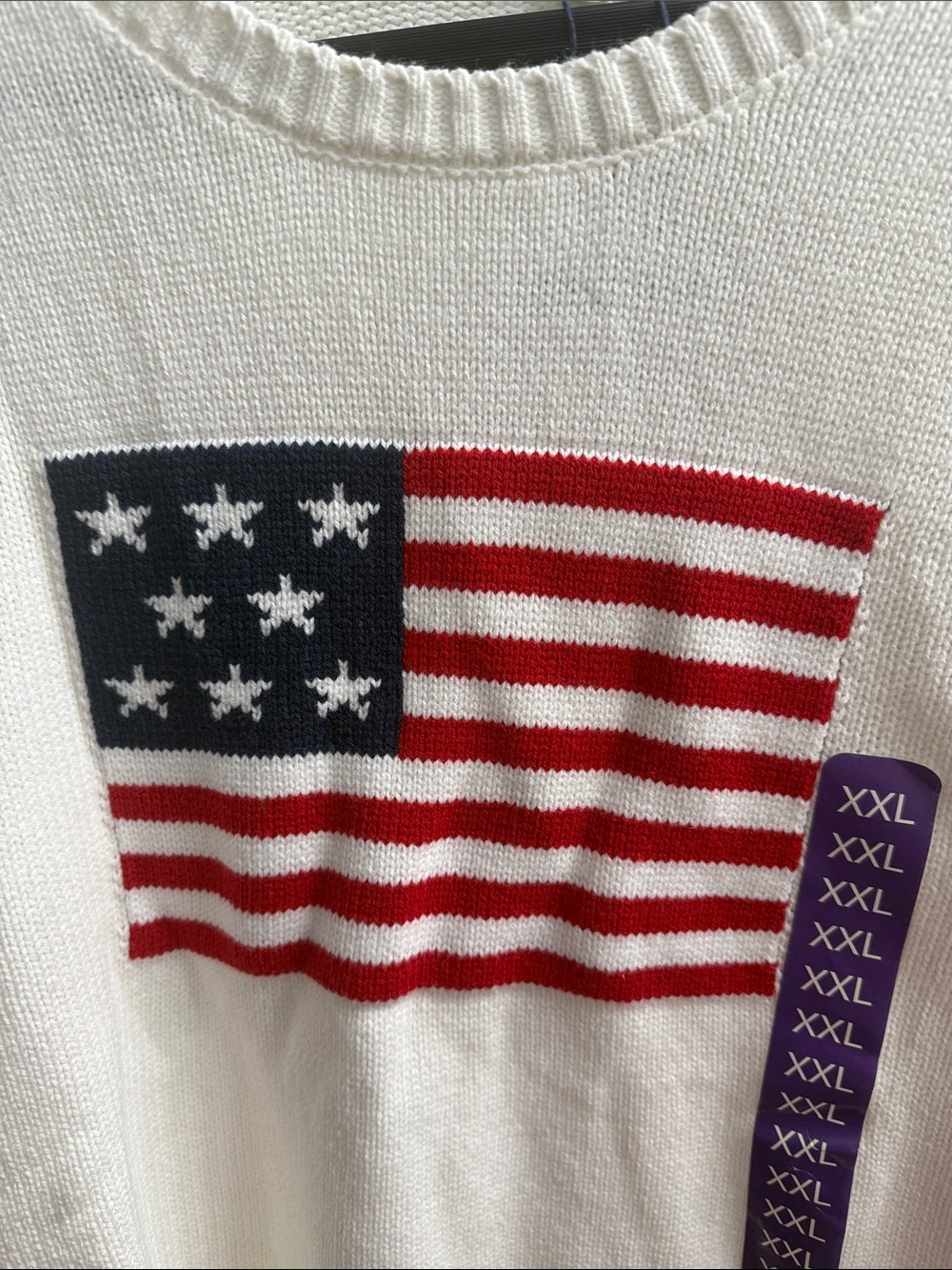 Mighty Fine White Crewneck Sweater with American Flag Patch 4th of July - Picture 7 of 7